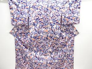 草花に巻物・壷模様小紋着物